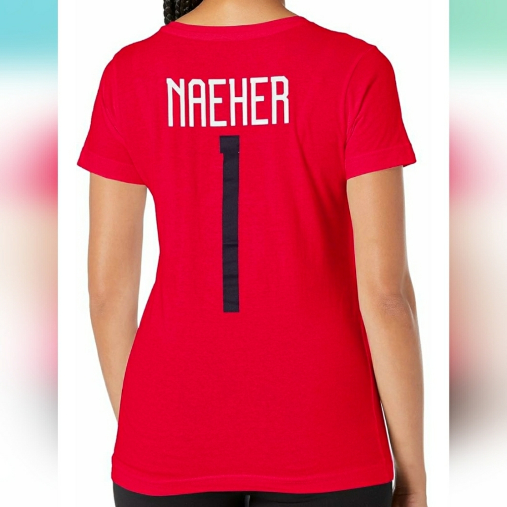 U.S. Soccer Alyssa Naeher #1 USWNT T-Shirt! M, Women (Stretch). Red. Cotton.